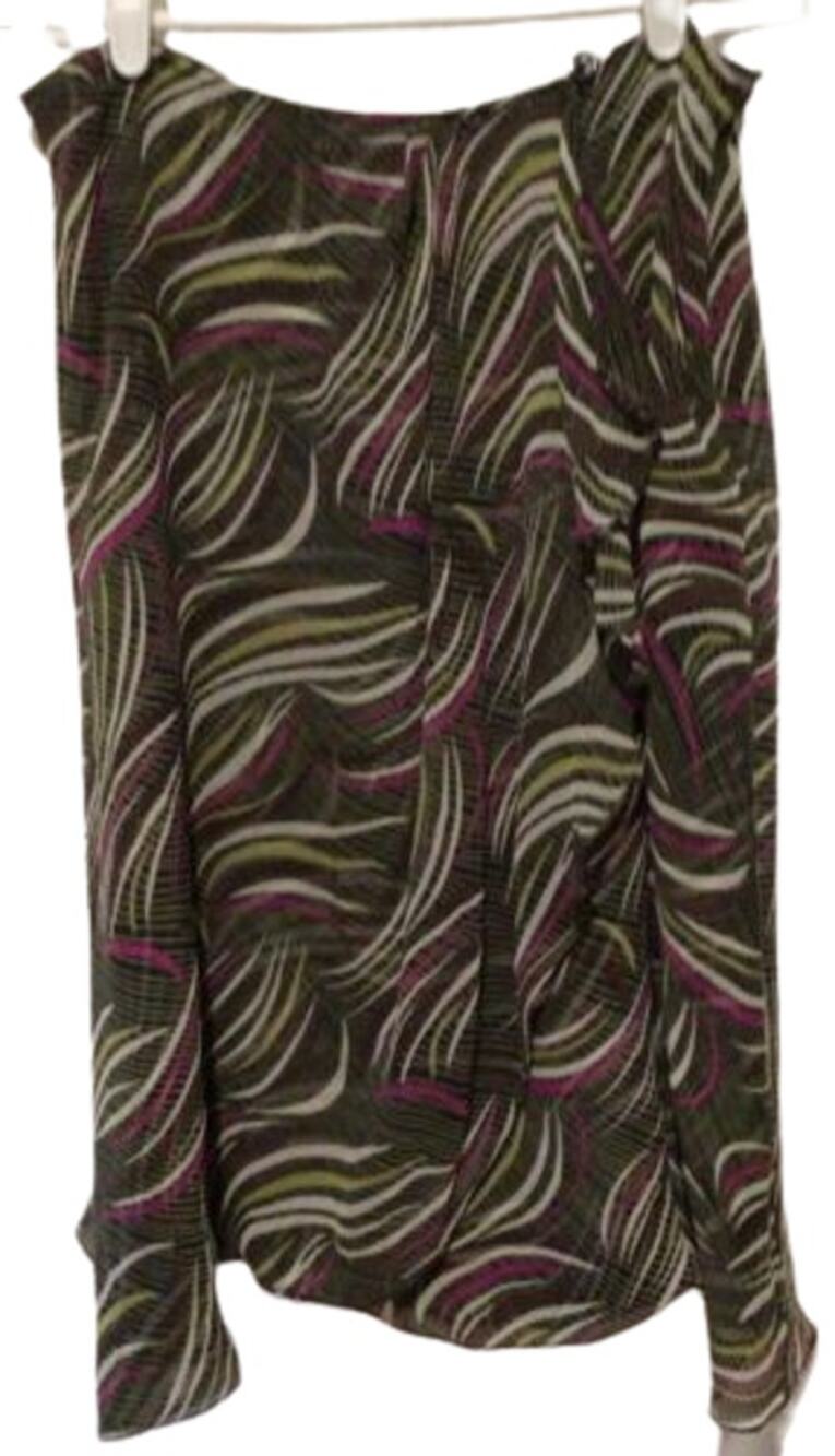 Jones New York Silk Midi Skirt 10P Multicolor Ruffle Hem Zip Closure Petite